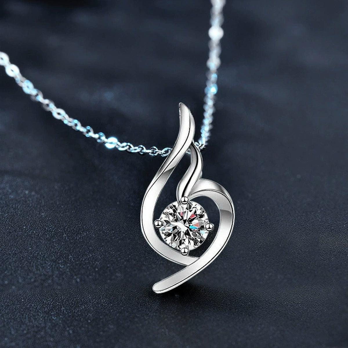 Musical Note Round Moissanite Necklace in Gold-Plated S925 sterling silver display scene showing chain and stone layout