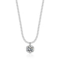 Crown Solitaire Colored Moissanite Necklace in White Gold-Plated S925 sterling silver white background product photo showing crown solitaire pendant with white, champagne yellow, or green round moissanite options