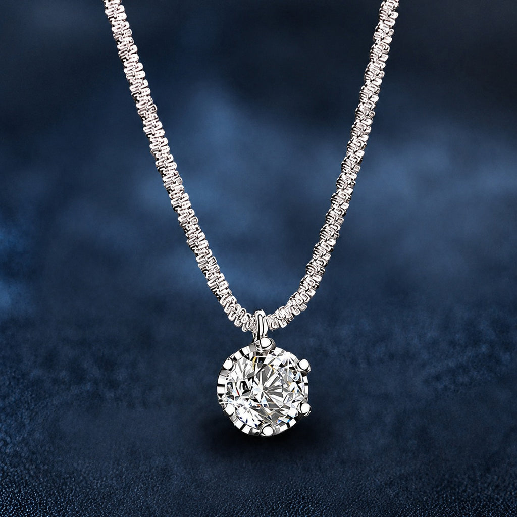 Crown Solitaire Colored Moissanite Necklace in White Gold-Plated S925 sterling silver close-up product scene showing pendant setting