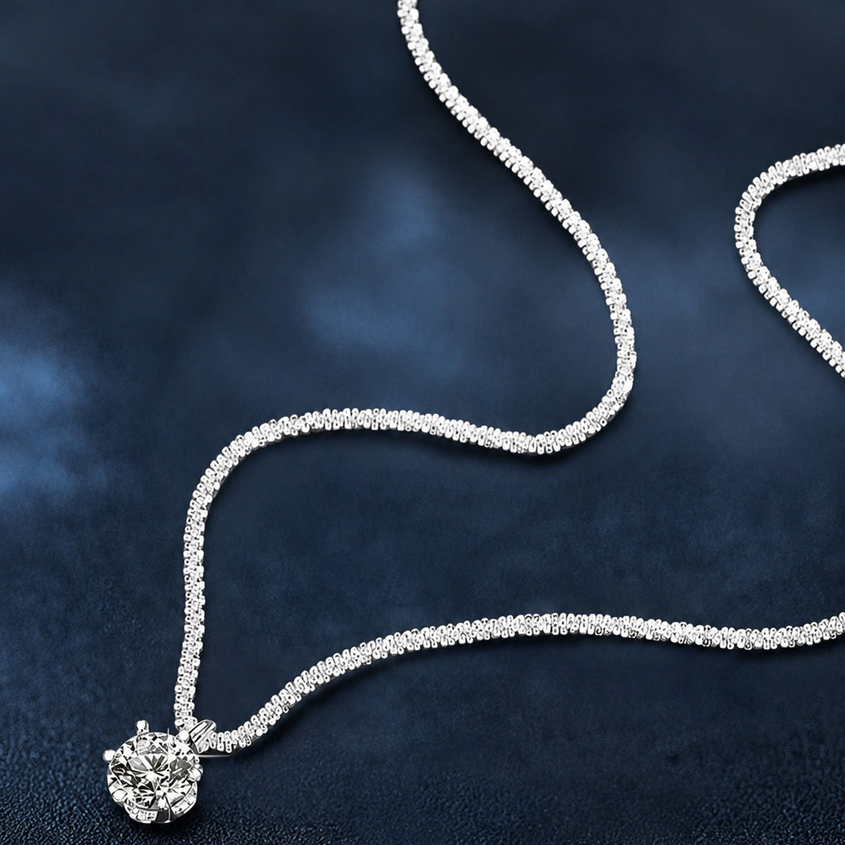 Crown Solitaire Colored Moissanite Necklace in White Gold-Plated S925 sterling silver angled product detail view