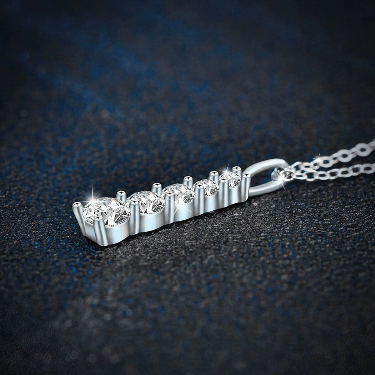 Vertical Five-Stone Moissanite Necklace in Gold-Plated S925 sterling silver angled product detail view