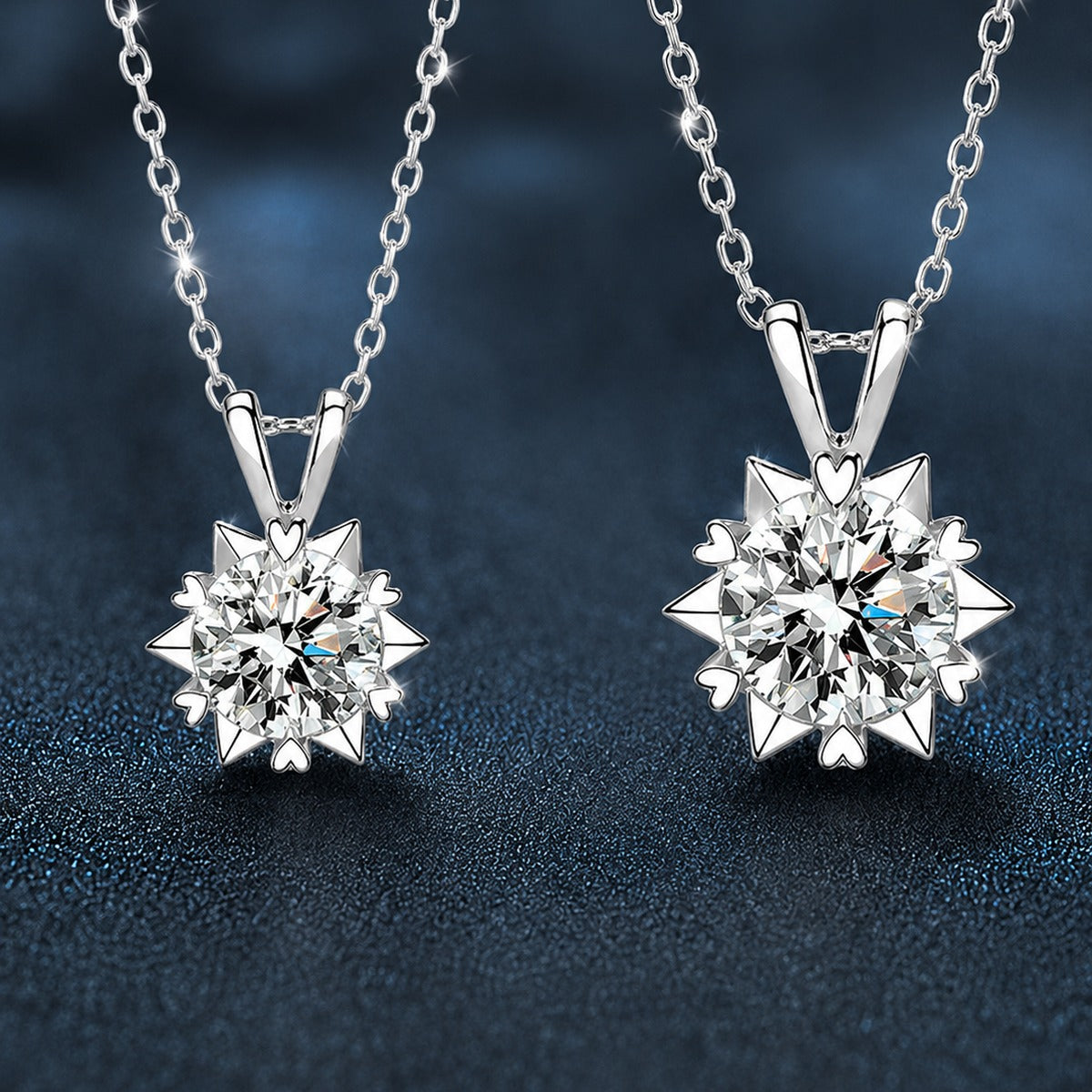 Snowflake Halo Round Moissanite Necklace in Gold-Plated S925 sterling silver display scene showing chain and stone layout