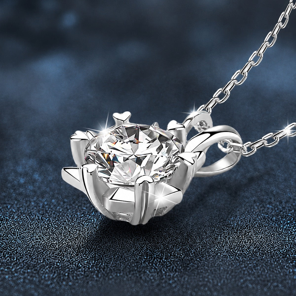 Snowflake Halo Round Moissanite Necklace in Gold-Plated S925 sterling silver angled product detail view