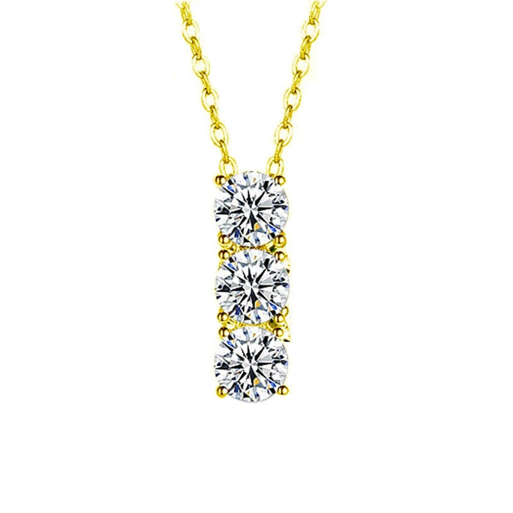 Bar Round Moissanite Necklace in Gold-Plated S925 sterling silver white background product photo showing vertical bar pendant with a row of round moissanite stones in white gold or yellow gold plating