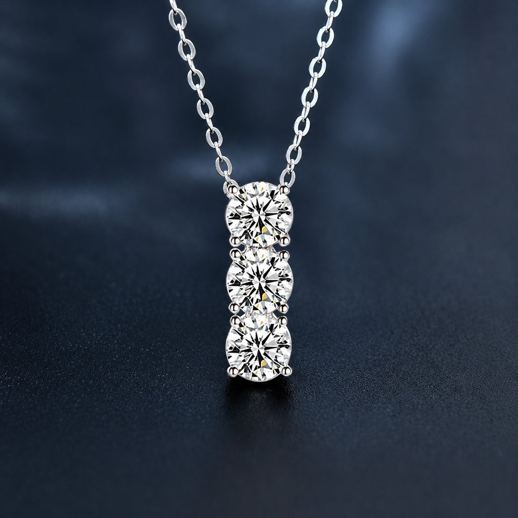 Bar Round Moissanite Necklace in Gold-Plated S925 sterling silver close-up product scene showing pendant setting