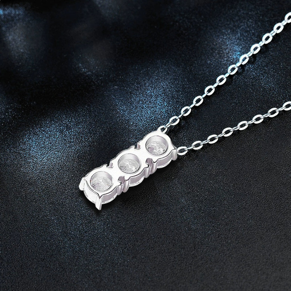 Bar Round Moissanite Necklace in Gold-Plated S925 sterling silver blue display scene showing chain and stone layout