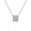 Round Wheel Moissanite Necklace with CZ in White Gold-Plated S925 sterling silver white background product photo showing round wheel pendant with small round moissanite center and CZ pavé surface, offered with two chain types