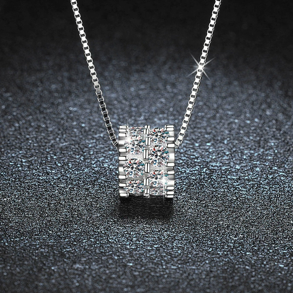 Round Wheel Moissanite Necklace with CZ in White Gold-Plated S925 sterling silver close-up product scene showing pendant setting