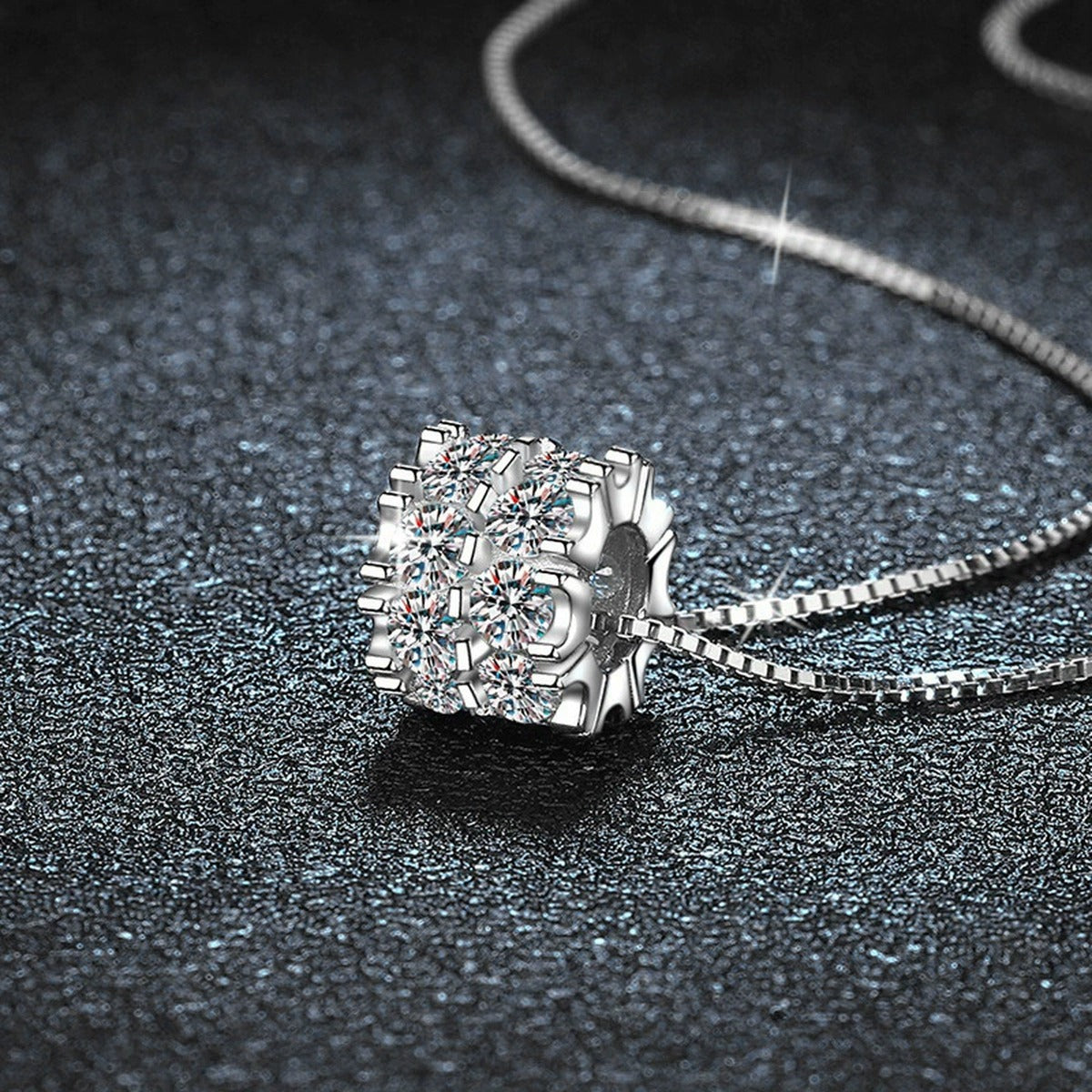 Round Wheel Moissanite Necklace with CZ in White Gold-Plated S925 sterling silver angled product detail view