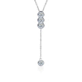 Tassel Bead Round Moissanite Necklace in White Gold-Plated S925 sterling silver white background product photo showing tassel bead pendant with a vertical row of round moissanite stones and a dangling drop