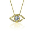 Eye Round Moissanite Necklace with CZ in Gold-Plated S925 sterling silver white background product photo showing eye-shaped pendant with a round moissanite center and CZ accents in white gold or yellow gold plating