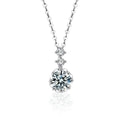 Snowflake Round Moissanite Necklace with CZ in White Gold-Plated S925 sterling silver white background product photo showing snowflake pendant with a 1 ct round moissanite center and CZ crystal accents