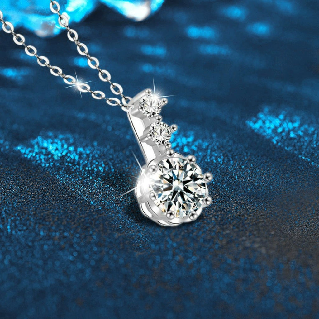 Snowflake Round Moissanite Necklace with CZ in White Gold-Plated S925 sterling silver blue display scene showing chain and stone layout