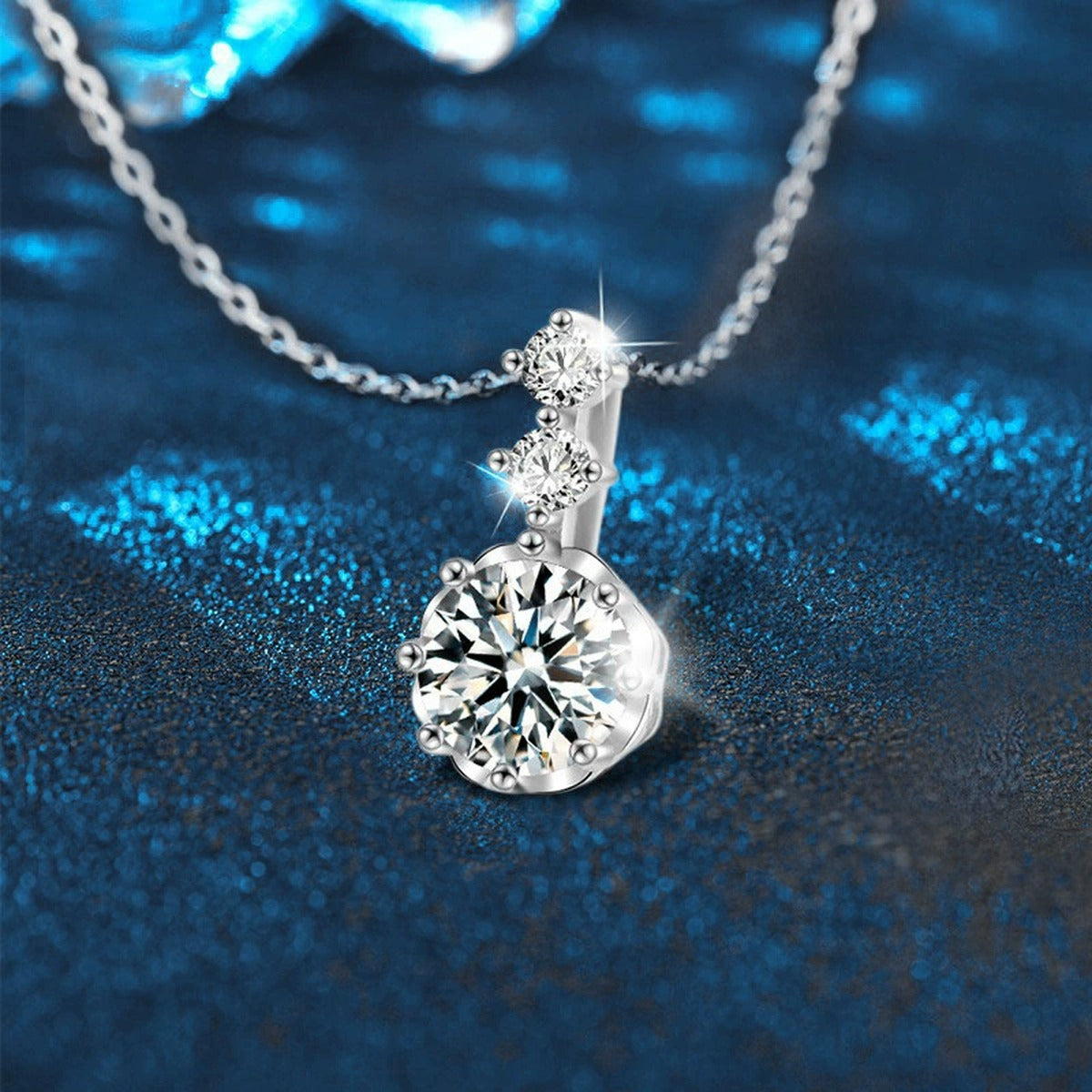 Snowflake Round Moissanite Necklace with CZ in White Gold-Plated S925 sterling silver angled product detail view