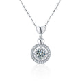 Heart Circle Round Moissanite Necklace with CZ in Gold-Plated S925 sterling silver white background product photo showing heart and circle pendant with a 1 ct round moissanite and CZ accents