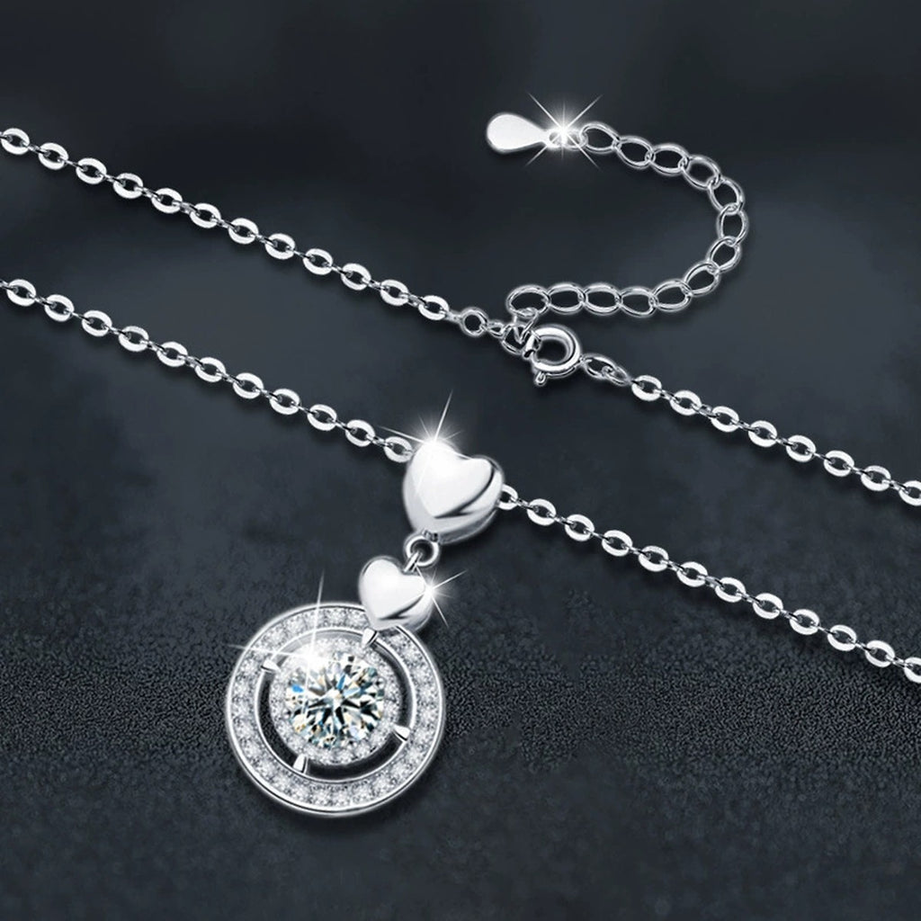 Heart Circle Round Moissanite Necklace with CZ in Gold-Plated S925 sterling silver angled product detail view