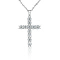 Cross Round Moissanite Necklace in White Gold-Plated S925 sterling silver white background front product view showing an elongated cross formed from graduated round moissanite stones