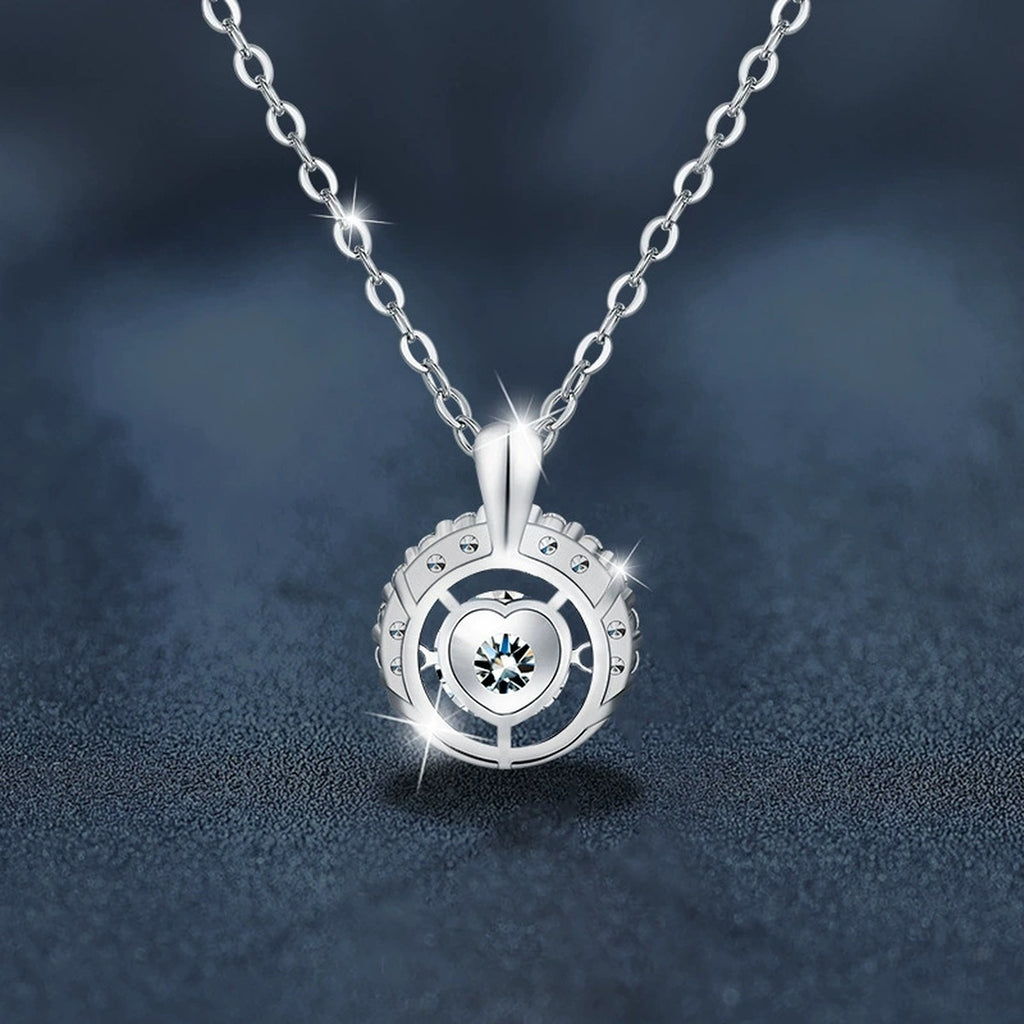 Floral Halo Round Moissanite Necklace with CZ in White Gold-Plated S925 sterling silver angled product detail view