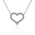 Open Heart Moissanite Necklace in White Gold-Plated S925 sterling silver white background product photo showing open heart pendant traced with small round moissanite stones