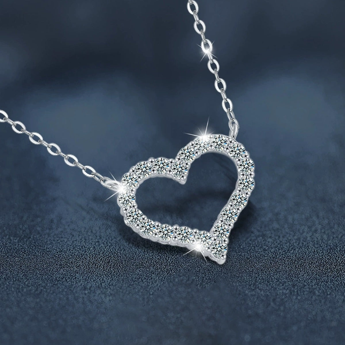 Open Heart Moissanite Necklace in White Gold-Plated S925 sterling silver close-up product scene showing pendant setting
