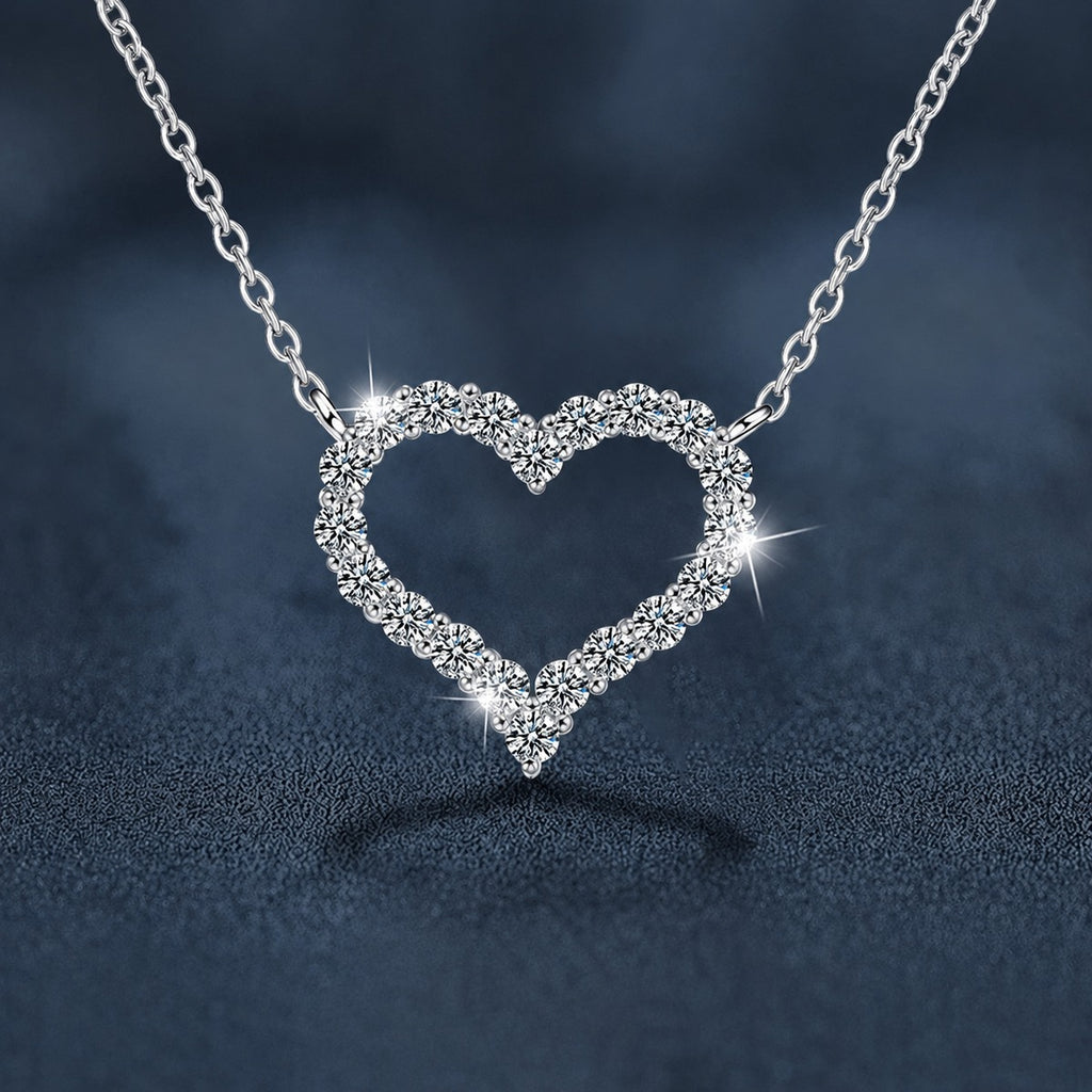 Open Heart Moissanite Necklace in White Gold-Plated S925 sterling silver angled product detail view