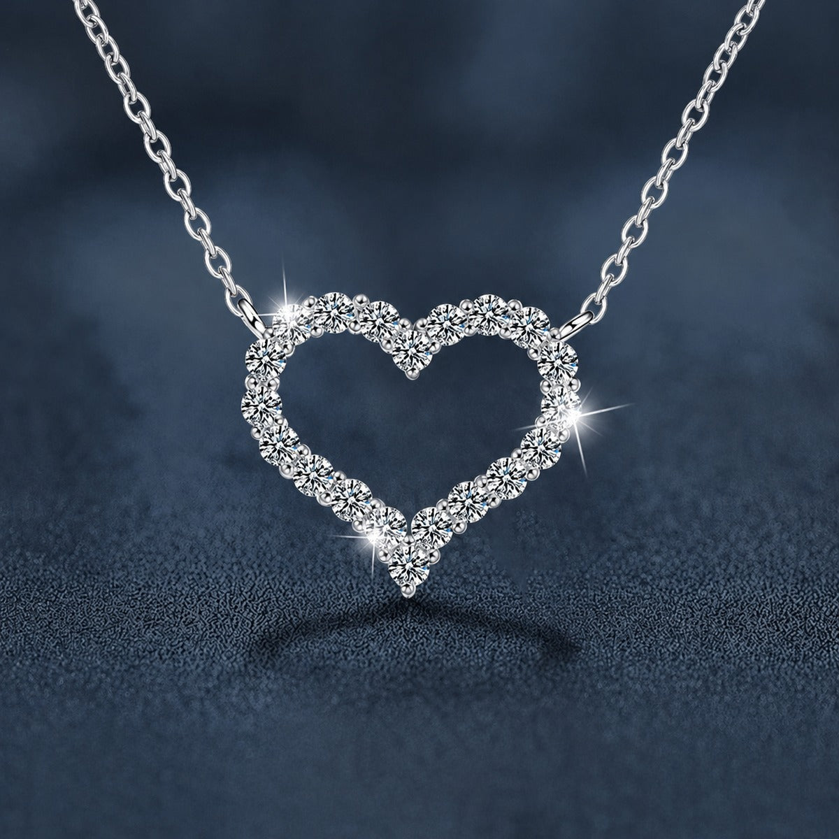 Open Heart Moissanite Necklace in White Gold-Plated S925 sterling silver angled product detail view