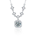 Sugar Cube Round Moissanite Necklace with CZ in White Gold-Plated S925 sterling silver white background product photo showing rounded square sugar-cube pendant with an 8mm round moissanite center and CZ halo
