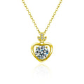 Leaf Heart Moissanite Necklace with CZ in Gold-Plated S925 sterling silver white background front product view showing leaf-topped heart pendant framing a heart-cut moissanite