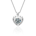 Ocean Heart Round Moissanite Necklace with CZ in White Gold-Plated S925 sterling silver white background product photo showing ocean heart pendant with CZ detail and round moissanite size options
