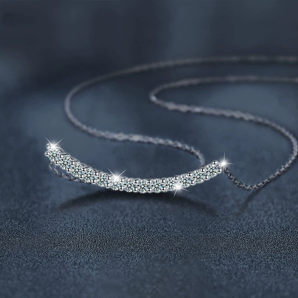 Curved Bar Round Moissanite Necklace in Gold-Plated S925 sterling silver angled product detail view