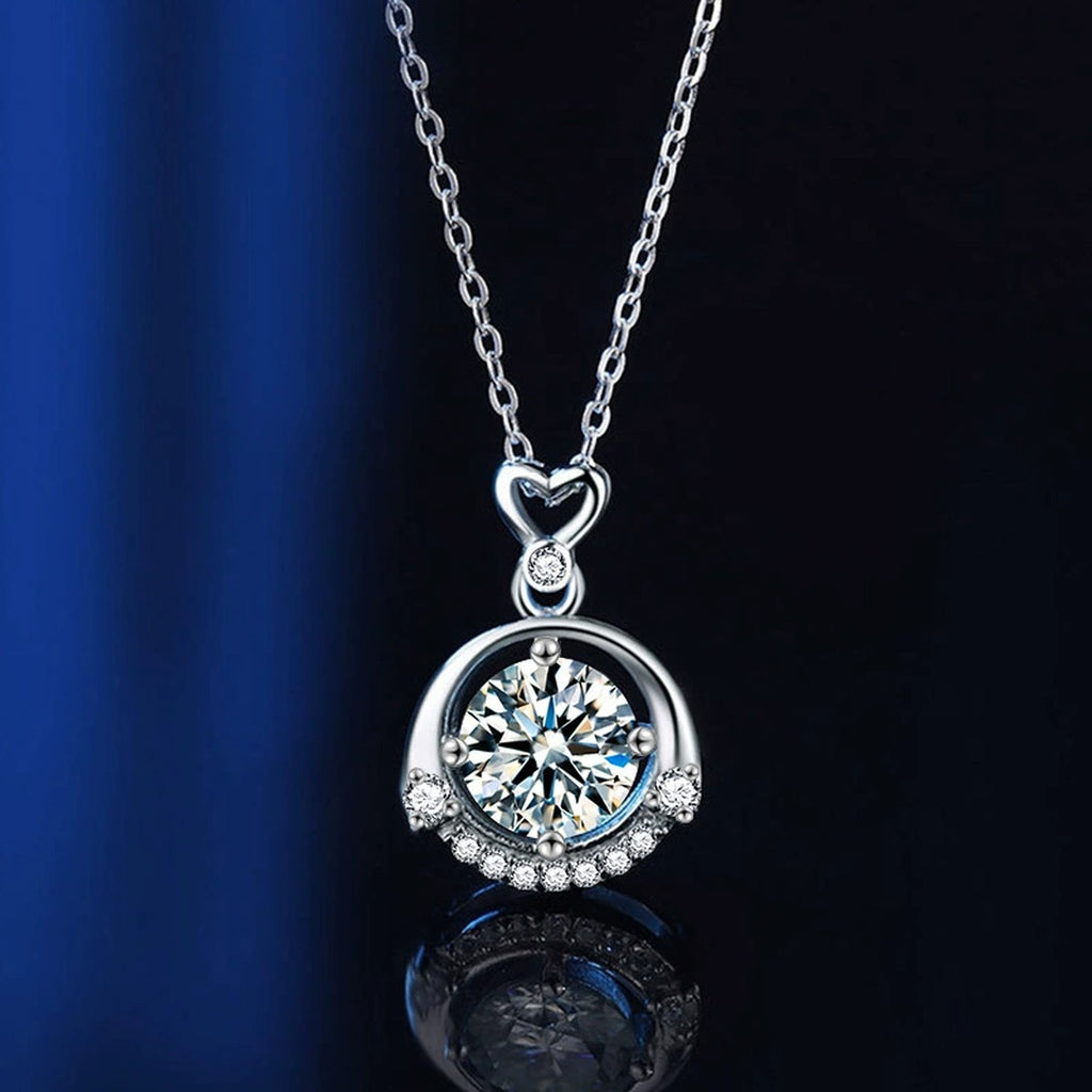 Heart Round Moissanite Necklace with CZ in Gold-Plated S925 sterling silver close-up product scene showing pendant setting