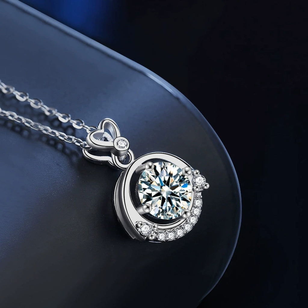 Heart Round Moissanite Necklace with CZ in Gold-Plated S925 sterling silver blue display scene showing chain and stone layout