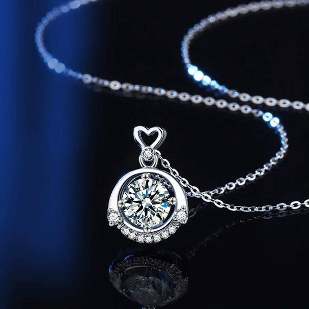 Heart Round Moissanite Necklace with CZ in Gold-Plated S925 sterling silver angled product detail view