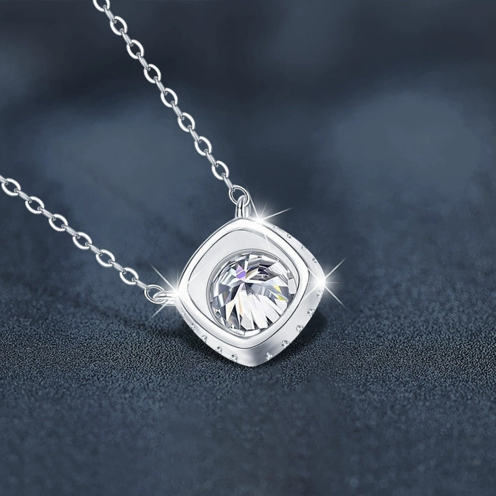 Sugar Cube Round Moissanite Necklace with CZ in White Gold-Plated S925 sterling silver angled product detail view