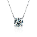 Four-Prong Round Moissanite Solitaire Necklace in Gold-Plated S925 sterling silver alternate metal color white background product view showing a low-profile four-prong solitaire with white or iridescent moissanite