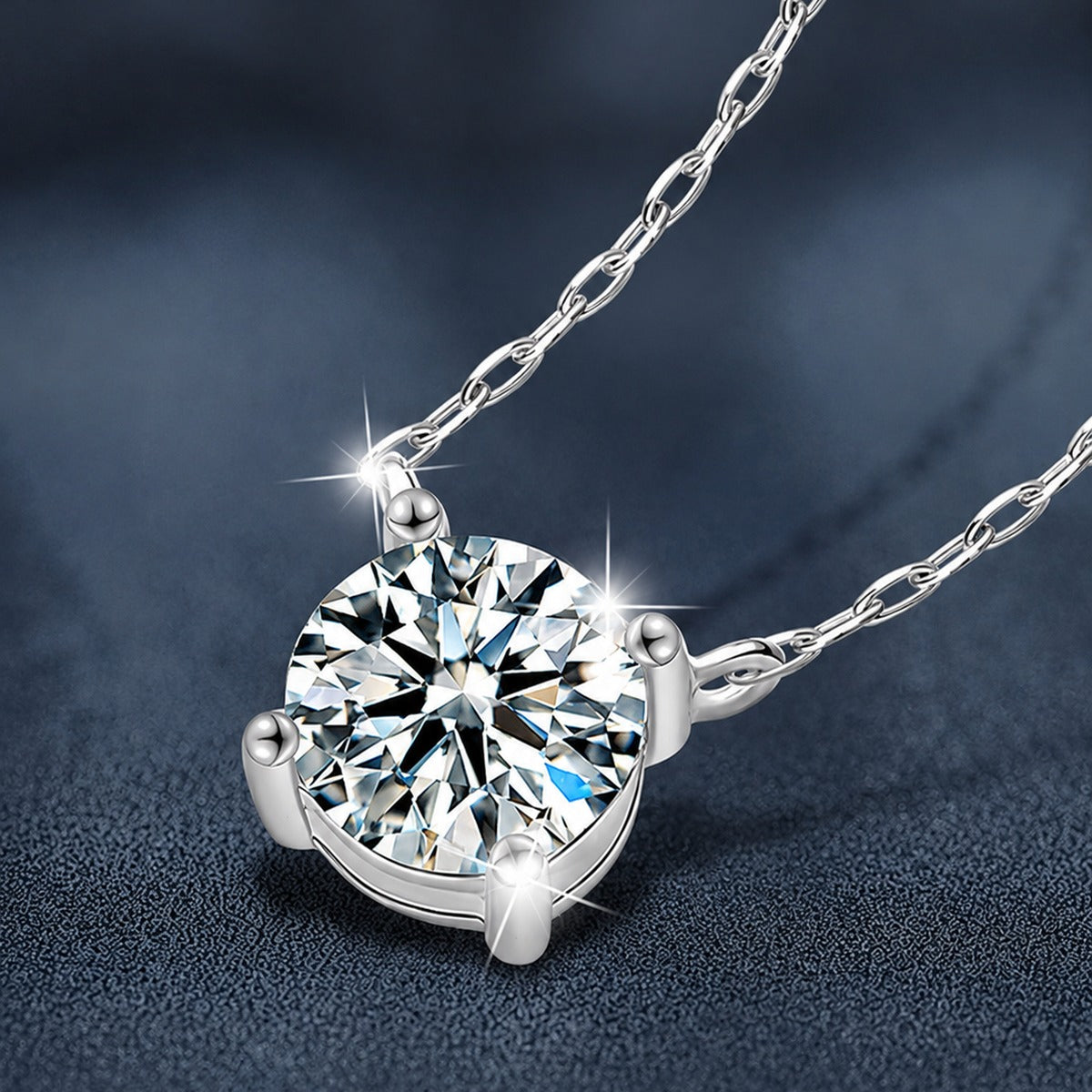 Four-Prong Round Moissanite Solitaire Necklace in Gold-Plated S925 sterling silver angled product detail view