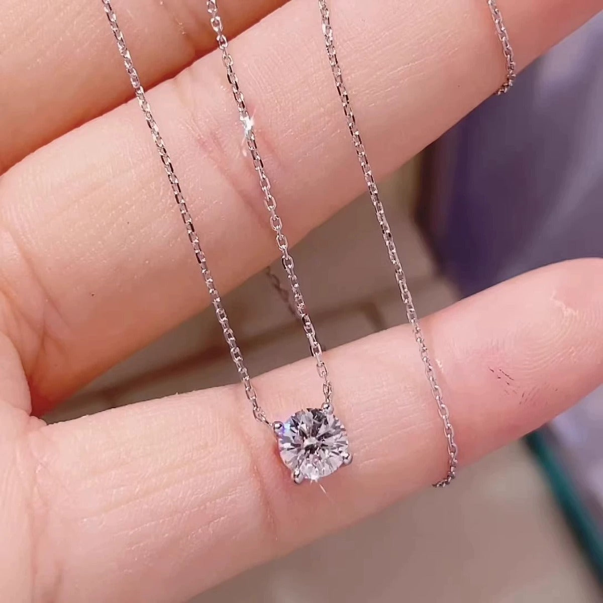 Four-Prong Round Moissanite Solitaire Necklace in Gold-Plated S925 sterling silver additional product styling view