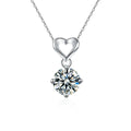 Open Heart Solitaire Round Moissanite Necklace in White Gold-Plated S925 sterling silver white background product photo showing open heart pendant with a 1 ct round moissanite solitaire drop
