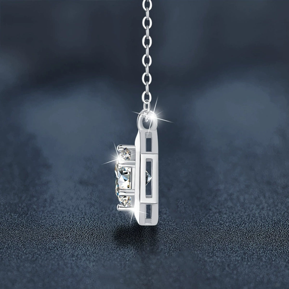 Geometric Round Moissanite Necklace in White Gold-Plated S925 sterling silver angled product detail view