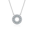 Circle Round Moissanite Necklace with CZ in White Gold-Plated S925 sterling silver white background product photo showing round circle pendant set with small round moissanite and CZ sparkle
