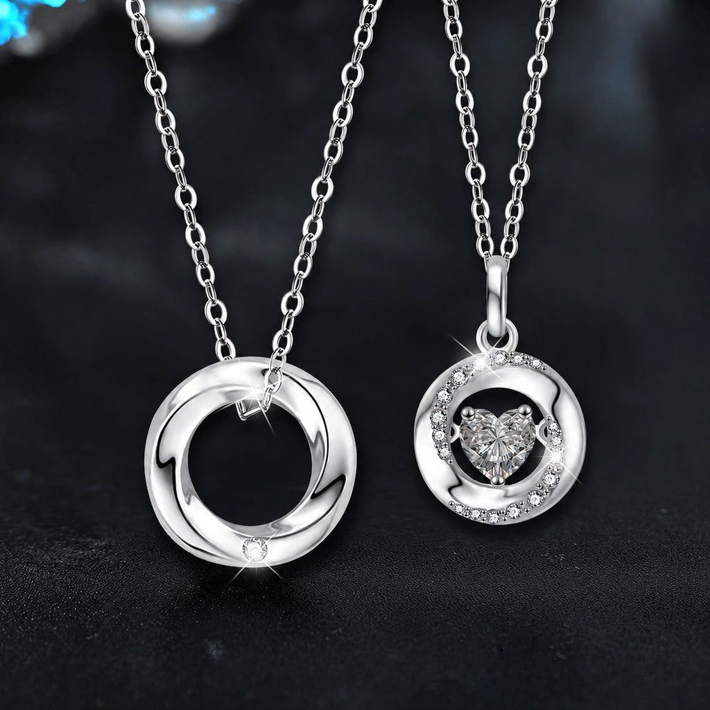 Mobius Couples Necklace with Heart Cut Moissanite in White Gold-Plated S925 sterling silver close-up product scene showing pendant setting
