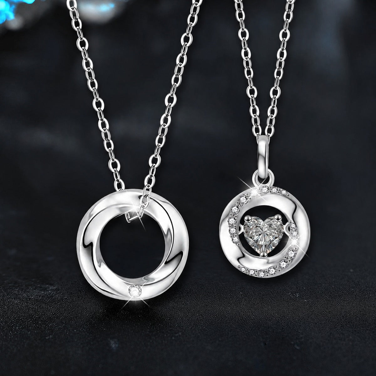 Mobius Couples Necklace with Heart Cut Moissanite in White Gold-Plated S925 sterling silver close-up product scene showing pendant setting
