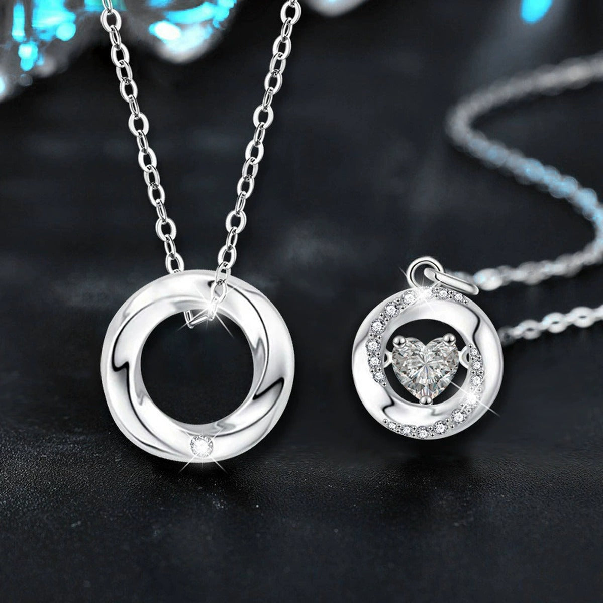 Mobius Couples Necklace with Heart Cut Moissanite in White Gold-Plated S925 sterling silver angled product detail view