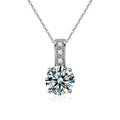 Solitaire Round Moissanite Necklace with CZ in White Gold-Plated S925 sterling silver white background product photo showing slim solitaire pendant with round moissanite options and CZ accent detail