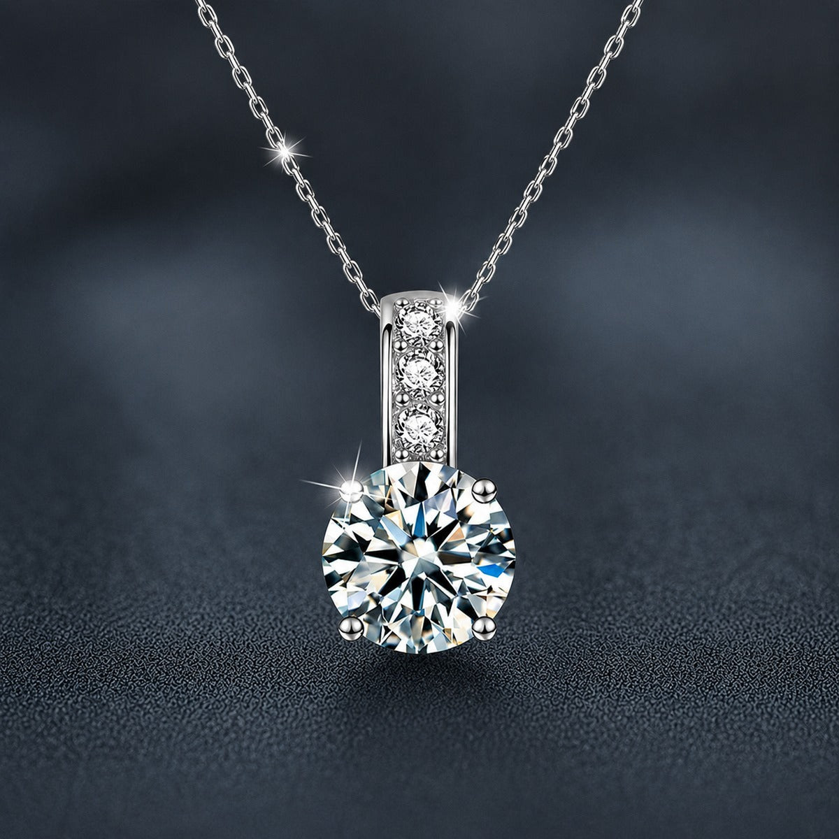Solitaire Round Moissanite Necklace with CZ in White Gold-Plated S925 sterling silver close-up product scene showing pendant setting