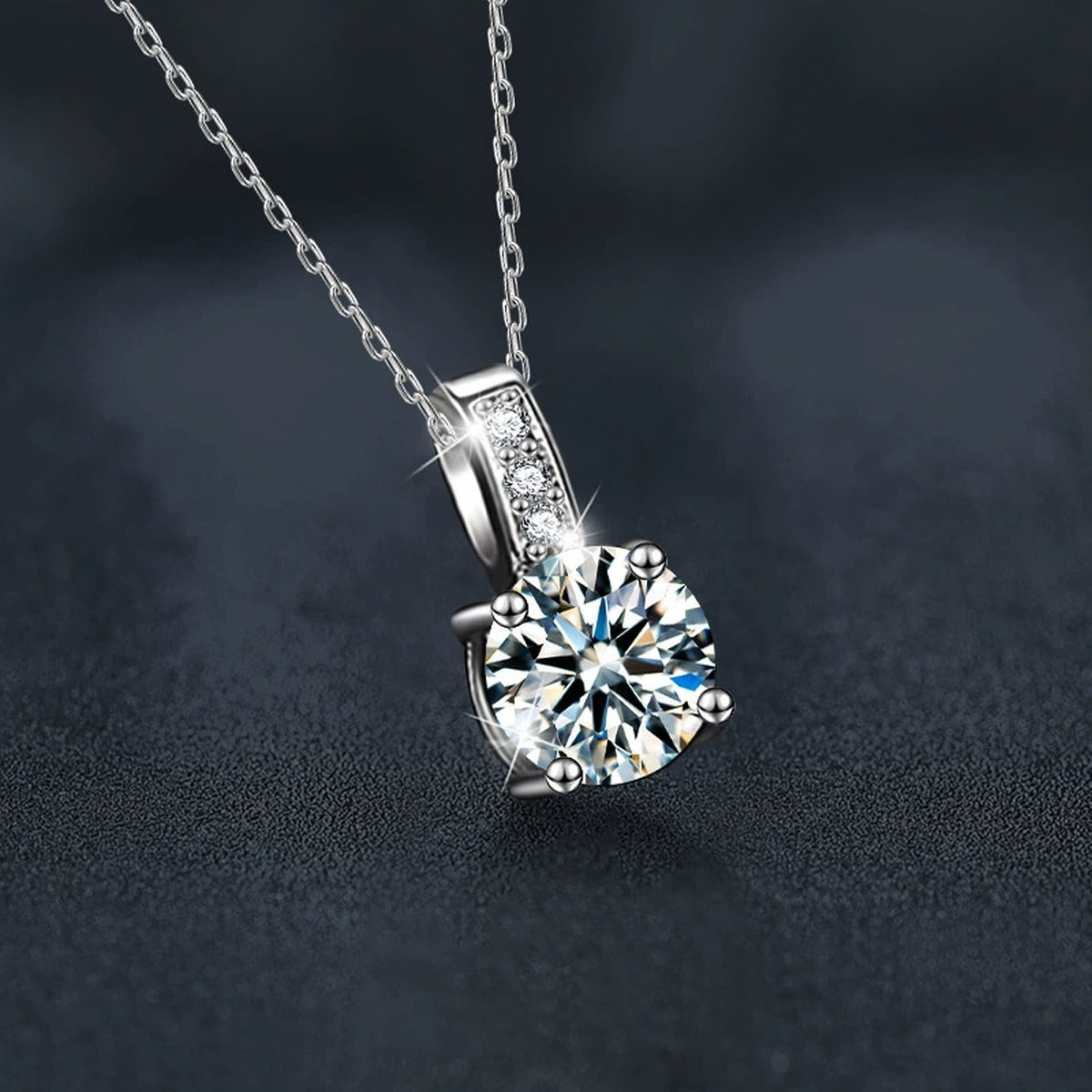 Solitaire Round Moissanite Necklace with CZ in White Gold-Plated S925 sterling silver angled product detail view