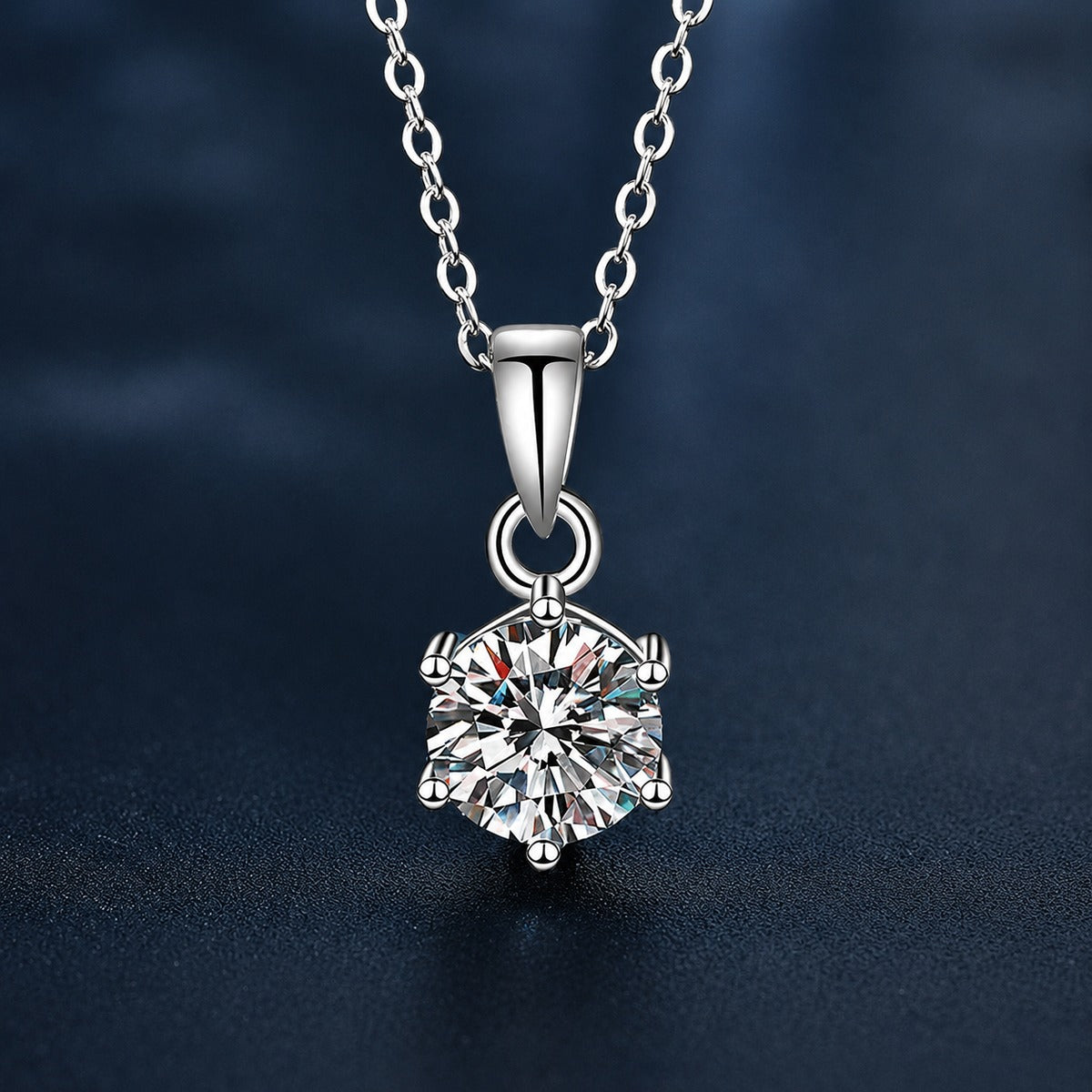 Six-Prong Round Moissanite Necklace in Gold-Plated S925 sterling silver close-up product scene showing pendant setting