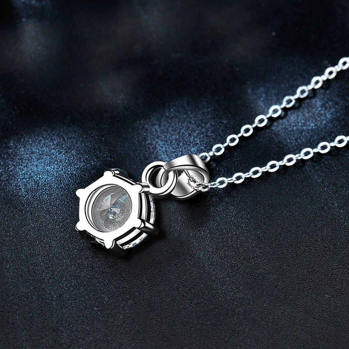 Six-Prong Round Moissanite Necklace in Gold-Plated S925 sterling silver angled product detail view