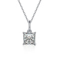 Princess Cut Moissanite Necklace in White Gold-Plated S925 sterling silver white background product photo showing princess-cut moissanite solitaire pendant in a slim white gold-plated setting