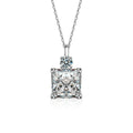 Ice Cube Princess Cut Moissanite Necklace with CZ in White Gold-Plated S925 sterling silver white background product photo showing ice-cube square pendant with a princess-cut moissanite and CZ frame